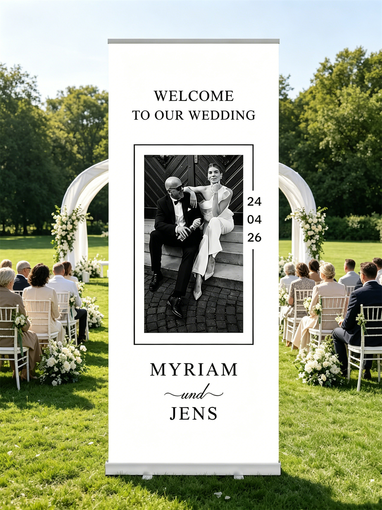 Customized wedding retractable banners - personalized photo wedding welcome signs, reception decorations and background curtains